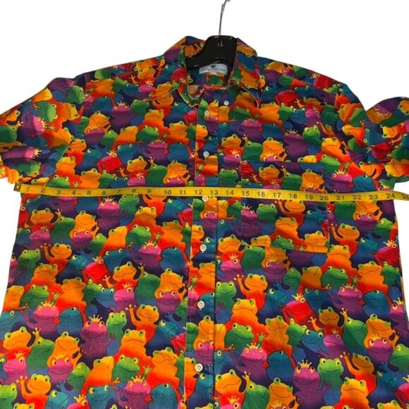 Frog Print Short-Sleeve Button-Up Shirt By English Sports Shop L 100% Cotton Ber - Picture 7 of 7